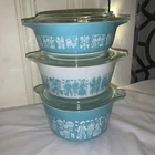 Vintage PYREX Turquoise Amish BUTTERPRINT Casserole Set 471, 472, 473 with Lids