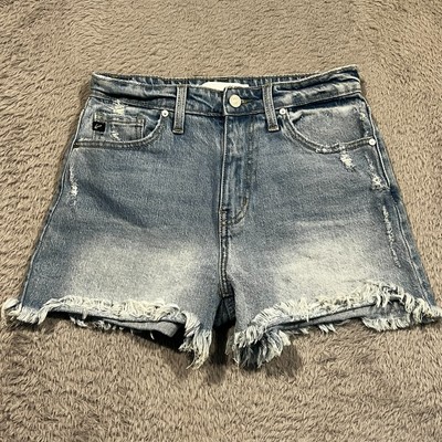 Kancan Cutoff High Rise Frayed Mom Jean Shorts Women's 5/26 Blue Denim