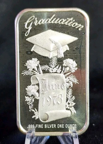 Vintage 1973 Graduation Madison Mint 1 oz. Silver .999 Fine Art Bar Ingot