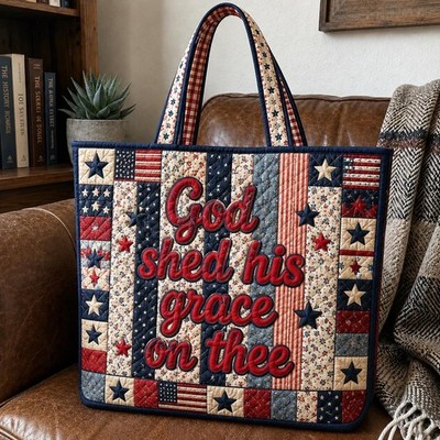 God Shed his Grace On thee Quilted Tote Bag, Americana Shoulder Bag