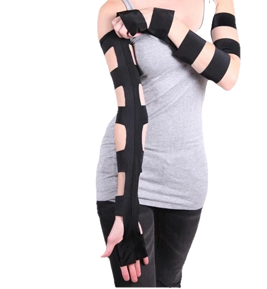 Cut Out Gloves Black Arm Warmers Long Opera Sleeves PVC Wet Look Psy Cyber Goth