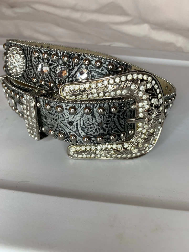 Женский пояс Blazin Roxx размер L Concho тисненая кожа, заклепки и блеск - Изображение 2 из 4