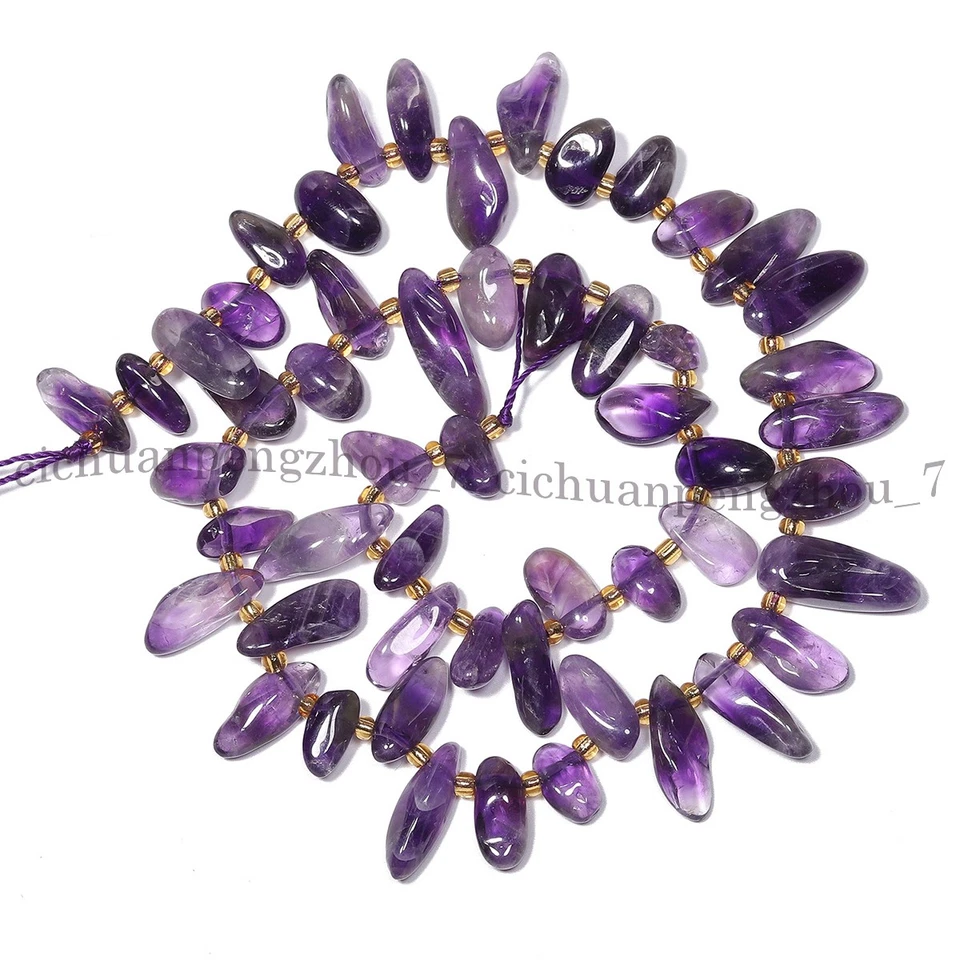 Natural Amethyst Gemstone Irregular Long Teeth Drop Side Hole Loose Beads 15'' - Image 2 of 4