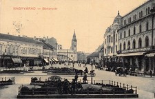 B260 Romania Oradea Nagyvarad Bemer ter Square Shops Carriages 1912 postcard