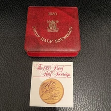 1980 Royal Mint half Sovereign Gold  Proof, Box, Coa, NO COIN.