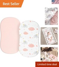 2 Pack Baby Bassinet Sheets - Soft Jersey Knit, Elephant  Cloud Pink, 33"X16"