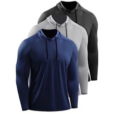 Men's Hooded Long Sleeve Running Shirt Gym Fitness Training Sports Top Tee