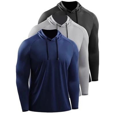 Men's Hooded Long Sleeve Running Shirt Gym Fitness Training Sports Top Tee