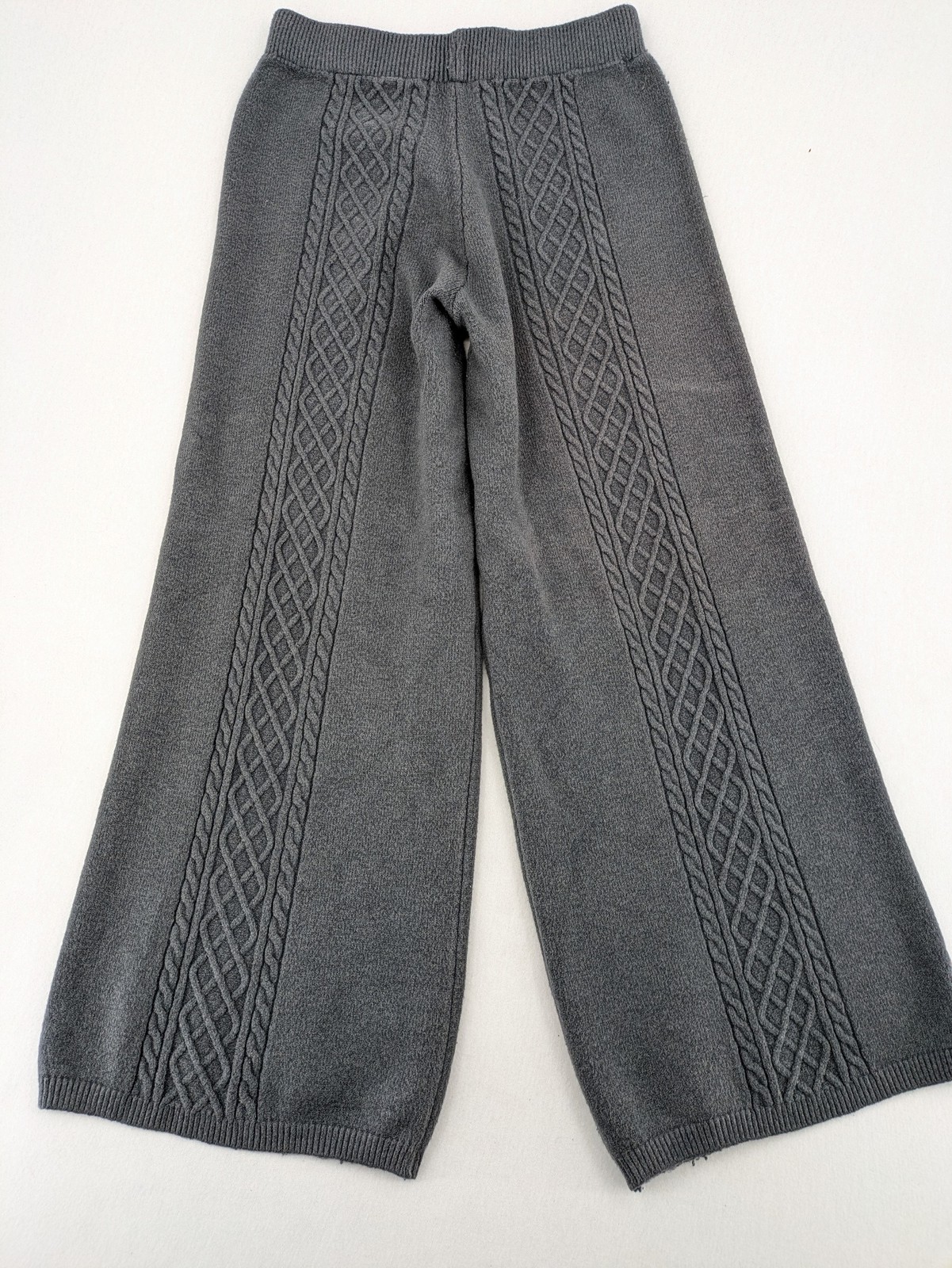 Damen Pulloverhose Zopfmuster M grau weites Bein Palazzo Loungewear Hose image 3