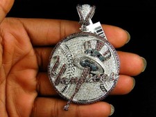 14K White Gold Over New York Yankees MLB Baseball Diamond Pendant 6.38 ct