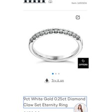 9ct White Gold 0.25ct Diamond Claw Set Eternity Ring