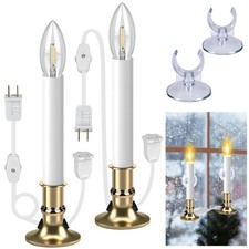 2 Pack Christmas Electric Window Candle Lights with Gold Base Outlet, 6FT Win...