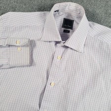 David Donahue Dress Shirt Men 17 34/35 Purple Blue Check Trim Fit Cotton