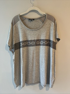Bebe Sport Women s Gray T Shirt Size 2X Scoop Neck Short Sleeve Spellout Logo