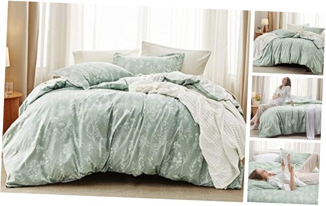 Comforter Set - Sage Green Comforter, Cute Floral Queen 01 - Sage Green-image