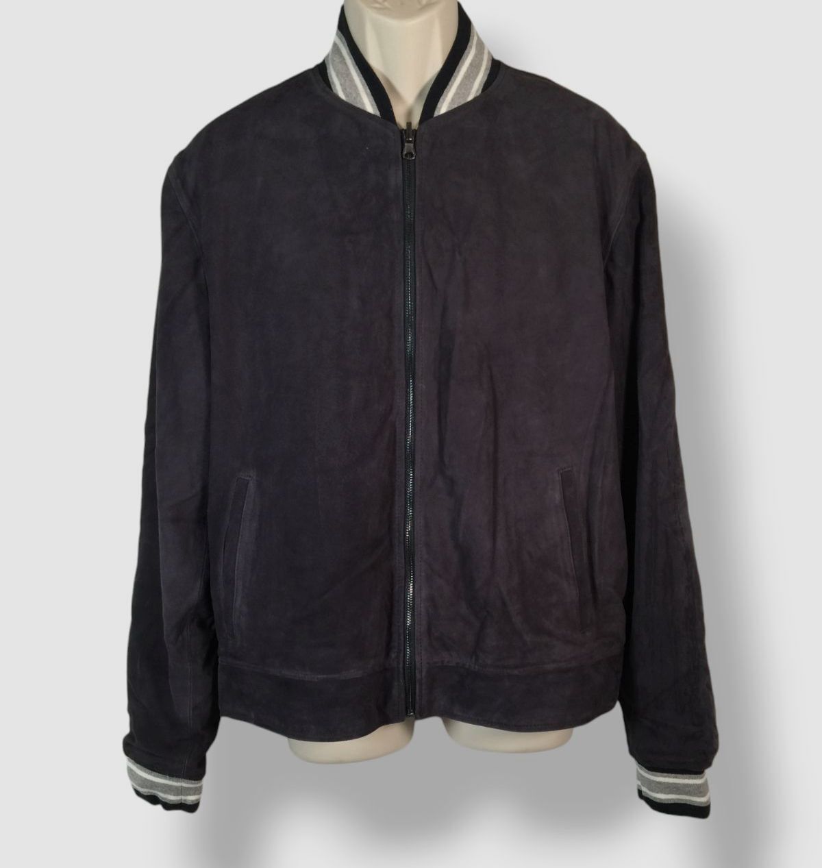 Neiman Marcus Men's Blue Suede Rib Knit Track Coat Jacket Size XL