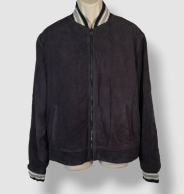 Neiman Marcus Men's Blue Suede Rib Knit Track Coat Jacket Size XL