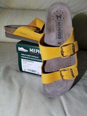 Sold out! MEPHISTO ochre yellow harmony sandalbuck leather slides sz 40 / 10 US