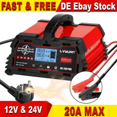 LVYUAN Cargador de Batería Inteligente Coche 12/24V Coche Camión Cargador de Batería 20A