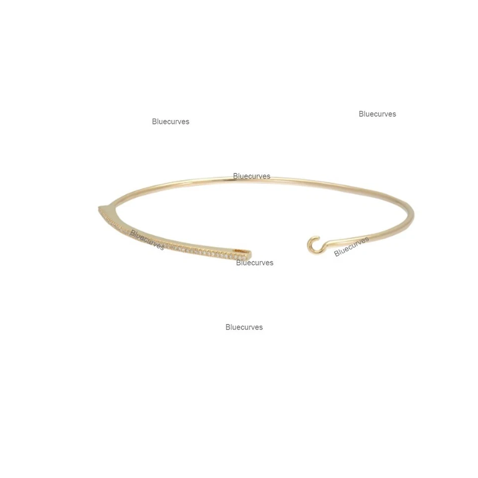 天然镶嵌钻石纯金条线手镯 14k 黄金手链 — 第 3/4 张图片