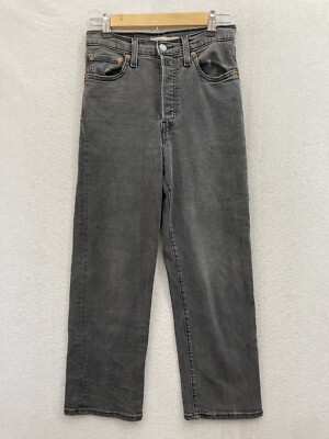 Levi's Womens Button Fly High Rise Ribcage Straight Ankle Jeans Black Size 27