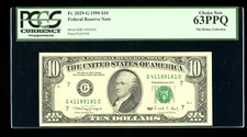 DBR 1990 $10 FRN Chicago Fr. 2029-G PCGS 63 PPQ Serial G41189181C