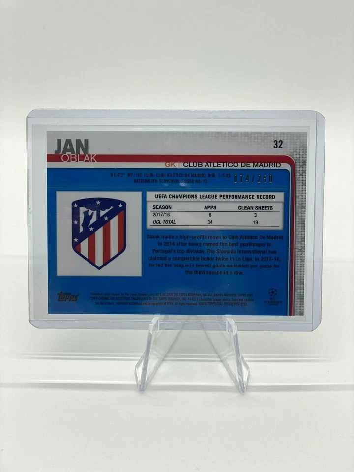 2018-19 Topps Chrome UEFA Champions League Purple Refractor /250 Jan Oblak #32 - Image 2 of 3