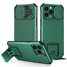 For iPhone 15 16 Pro Max/14/13/12 Shockproof Stand Case with Slide Camera Cover