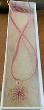 Handcrafted Pink/White Glass Starfish Pendant 18 Inch Necklace Pink Ribbon/Cord