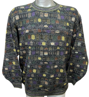 EUC Sz L Mens Vtg 90s Sweater Geometric Textured Knit Squares USA Protege