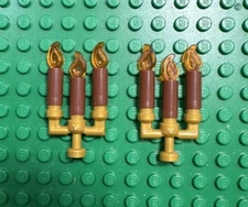 Lego New Candlestick X2 Candelabra Candles Minifigure Brown Gold with Flame