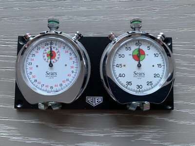 Boxed Heuer/Sears Trackmaster Silver Stopwatch Set Rally Panel