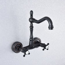 Oil Rubbed Bronze Dual Handles Wall Mount Sink Faucet Bath Basin Mixer Tap