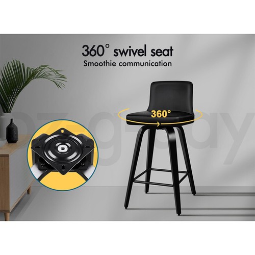 ALFORDSON 2x Swivel Bar Stools Bailey Kitchen Wooden Dining Chair ALL BLACK - Picture 4 of 12