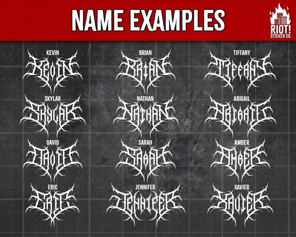 Your Name in Death Metal Font Custom Text Vinyl Decal - Death Metal, Black Metal - Image 2 of 2