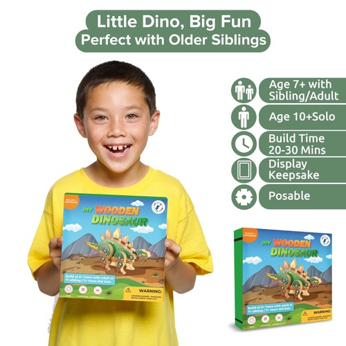 DIY Wooden Dinosaur Kit with Stickers (Stegosaurus) - Wood Kit for kids 7+ - Picture 2 of 7