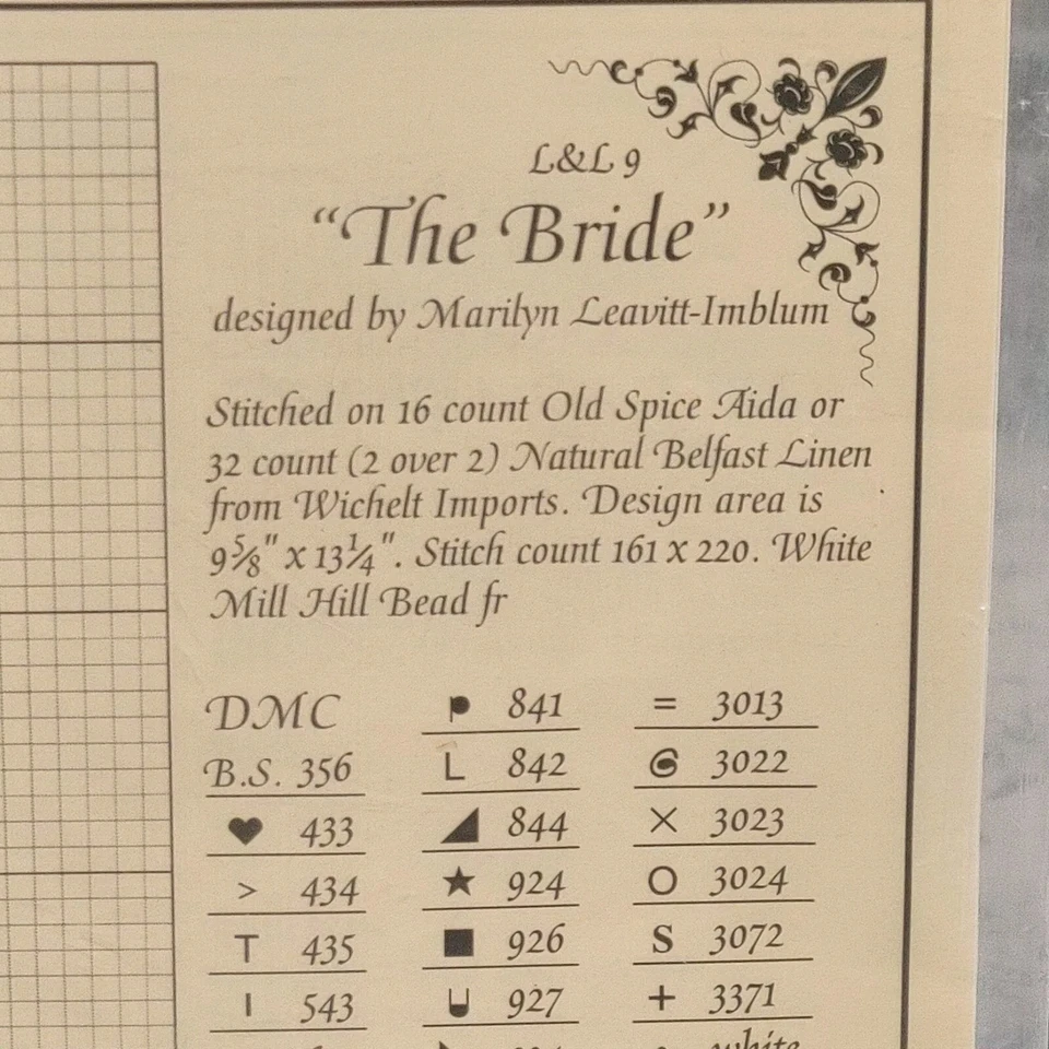 Lavender & Lace "The Bride" Cross Stitch Pattern L&L9 Open Package Unused  - Image 4 of 4