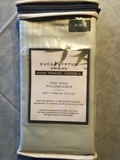 New Eucalyptus Origins Tencel Lyocell 450 TC King Pillowcases Mint Green Stripe