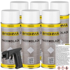 6x Thermolack Ofenlack Auspufflack hitzebeständig silber bis 600°C Spray m.Griff