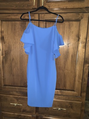 blue open shoulder dress Frill Detail Asymmetric Midaxi Dress Blue main image 0