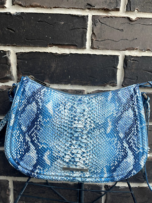 NWT BRAHMIN Shayna Crossbody Leather JOYFUL OCEAN GROVE Leather snake blue white