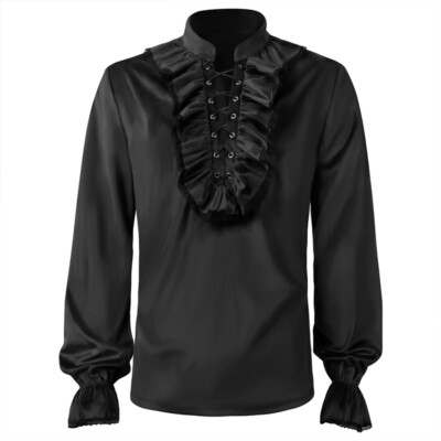 Herren Renaissance Samt Hemd Gothic Top Victorian Steampunk Rüschen Cosplay Shirt