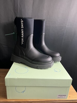 NWB VIRGIL ABLOH Off-White WOMENS SPONGE BLACK RUBBER RAIN BOOTS US SZ 10/EUR 40