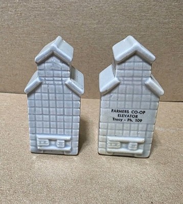 Ceramic Farmers Co - Op Grain Elevator Advertising Salt Pepper Shaker Set  #157