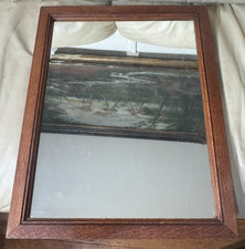 Vintage Rectangular Wood Framed Wall Mirror -...