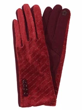 G&S Womens Metallic Red Velvet Stretch Fit Button Texting & Tech Smart Gloves
