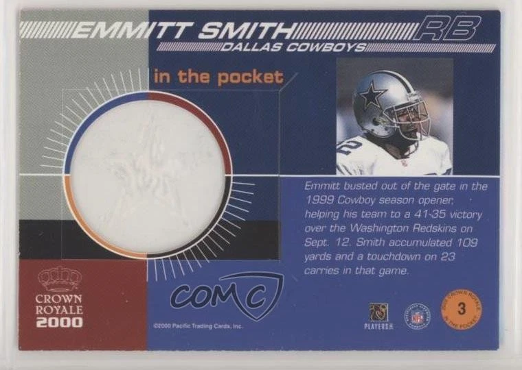 2000 Pacific Crown Royale In the Pocket Emmitt Smith #3 HOF - Image 2 of 2