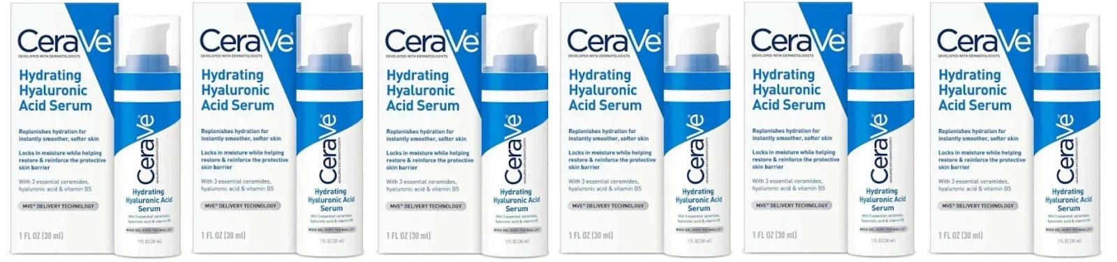 CeraVe Hydrating Hyaluronic Acid Serum, 1 oz (6 Pack)