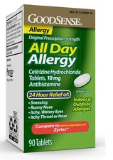 GoodSense 24 Hour Allergy Relief, Cetirizine Hydrochloride Tablets, 10 mg, Antih
