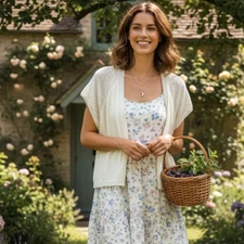 Open Front Cardigan Sweater Women sz XL Short Sleeve Lightweight Knit White